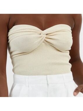 DISSH anika twisted cream knit crop top strapless ribbed sweetheart neckline 4